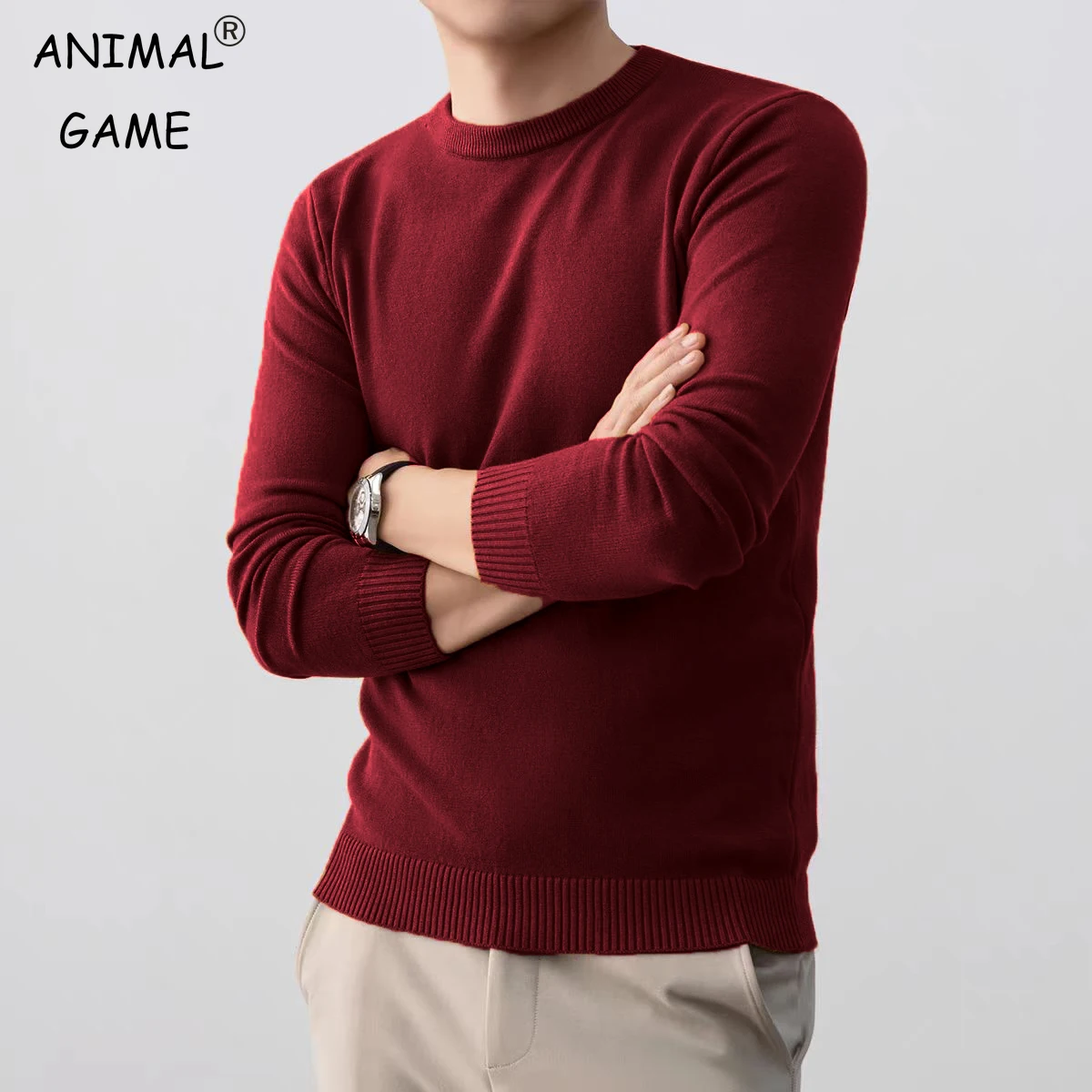 

Мужской трикотаж с изображением животных, пуловер с длинными рукавами, свитер, классические футболки с круглым вырезом, повседневные свитера, легкая однотонная уличная одежда