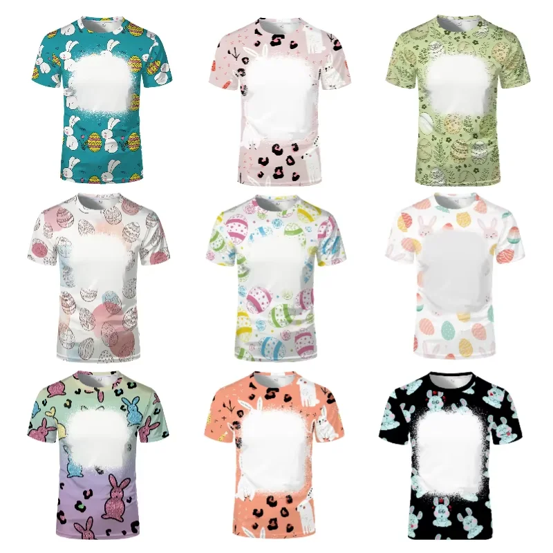 2pcs Rabbit Design Easter T-shirt, Cute Parent-Child Family Matching Tee Tops, Blank Sublimation T Shirts For Heat Transfer Prin