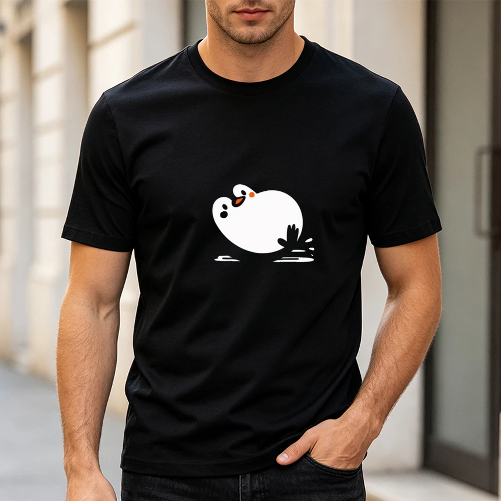Falling White Goose Cartoon Meme T Shirt Men Humorous Bird Animal Print Tee Black Casual Chill Top Everyday Leisure Wear