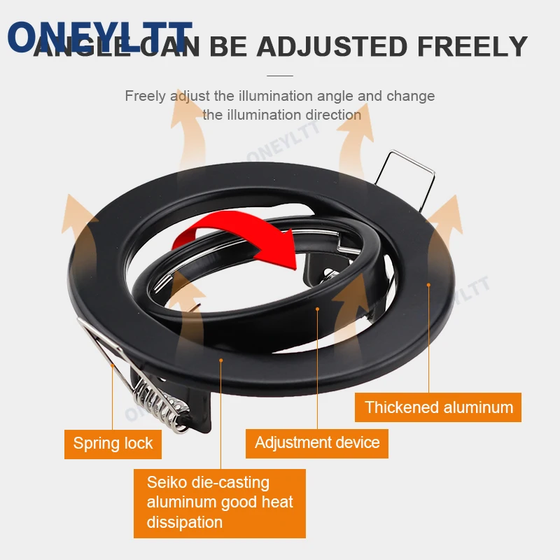 White/Black LED Spotlights Frame Adjustable Downlight LED Holders Cutout 70mm for MR16 GU10 Bulb Holder Recessed LED Spot Light