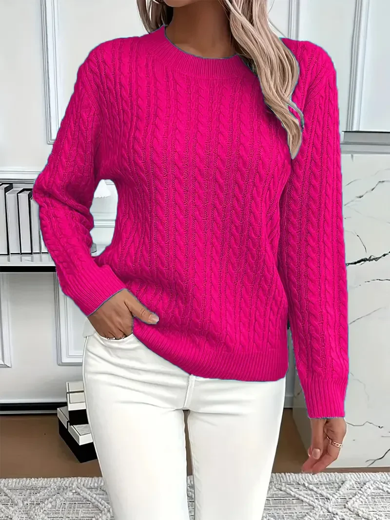 2026 Autumn Winter Damen Kleidung Warm And Versatile Twist Knitted Sweater Women's Long Sleeve Loose Classic Round Neck Pullover