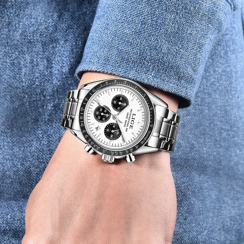 LIGE Luxury Mens Watch Sport Calendar Stainless Steel Man Watch Waterproof Fashion Business Chronograph Quartz Watches for Men