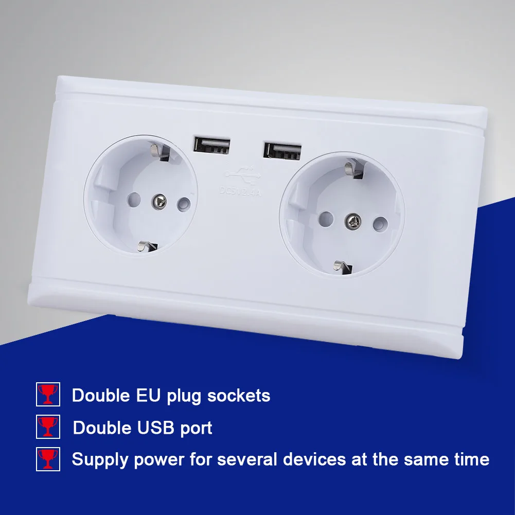 

Многофункциональная настенная розетка европейского стандарта с двойным USB-портом для зарядки телефона, настенная розетка USB 250 В, 16 А