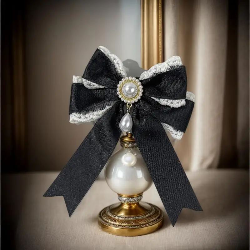 Sweet Cute Pearl Lace Bow Hair Clip High-end Feminine Multi-color Satin Lolita Hair Accessory Fashionable Back Headwear