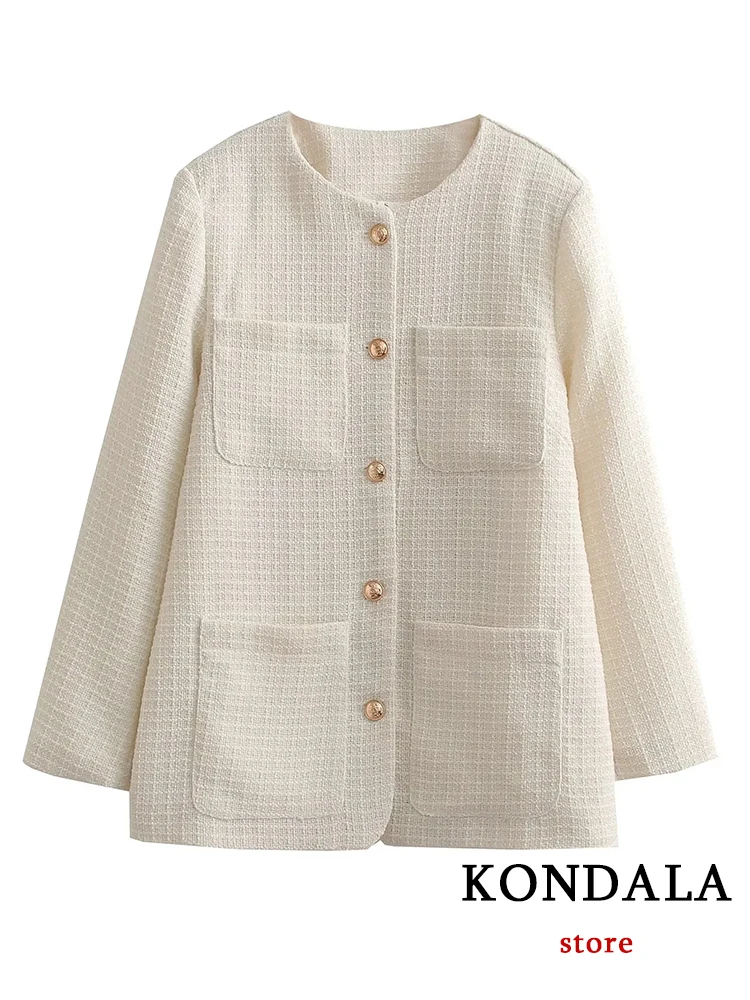 KONDALA Office Lady Beige Blazer da donna abiti manica lunga O collo Blazer oversize + minigonne a tubino a vita alta moda 2023 Set
