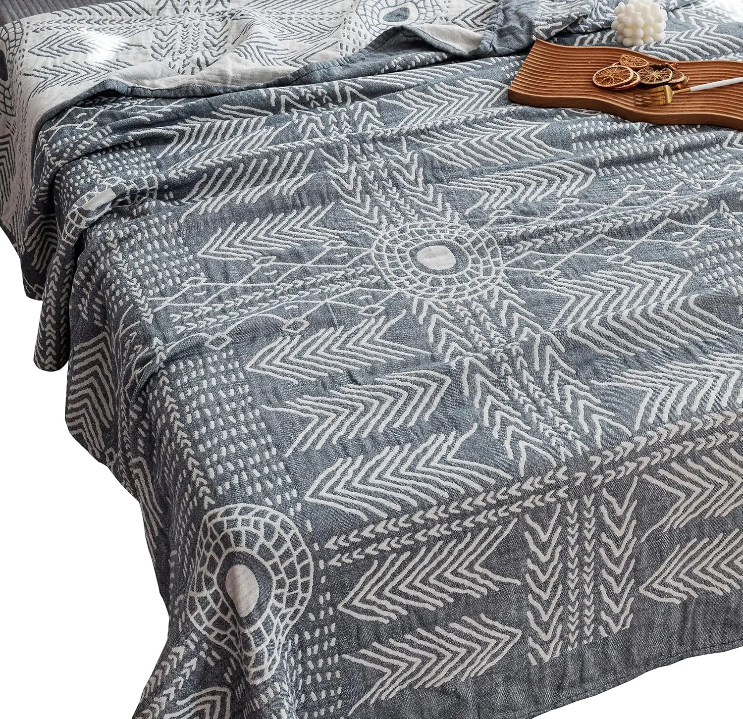 

Indian Bohemia Muslin Summer Boho Blanket Throw For Bed Sofa Couch, 100% Combed Cotton 3 Layer Soft Warm Qui Dry Throw Blanket