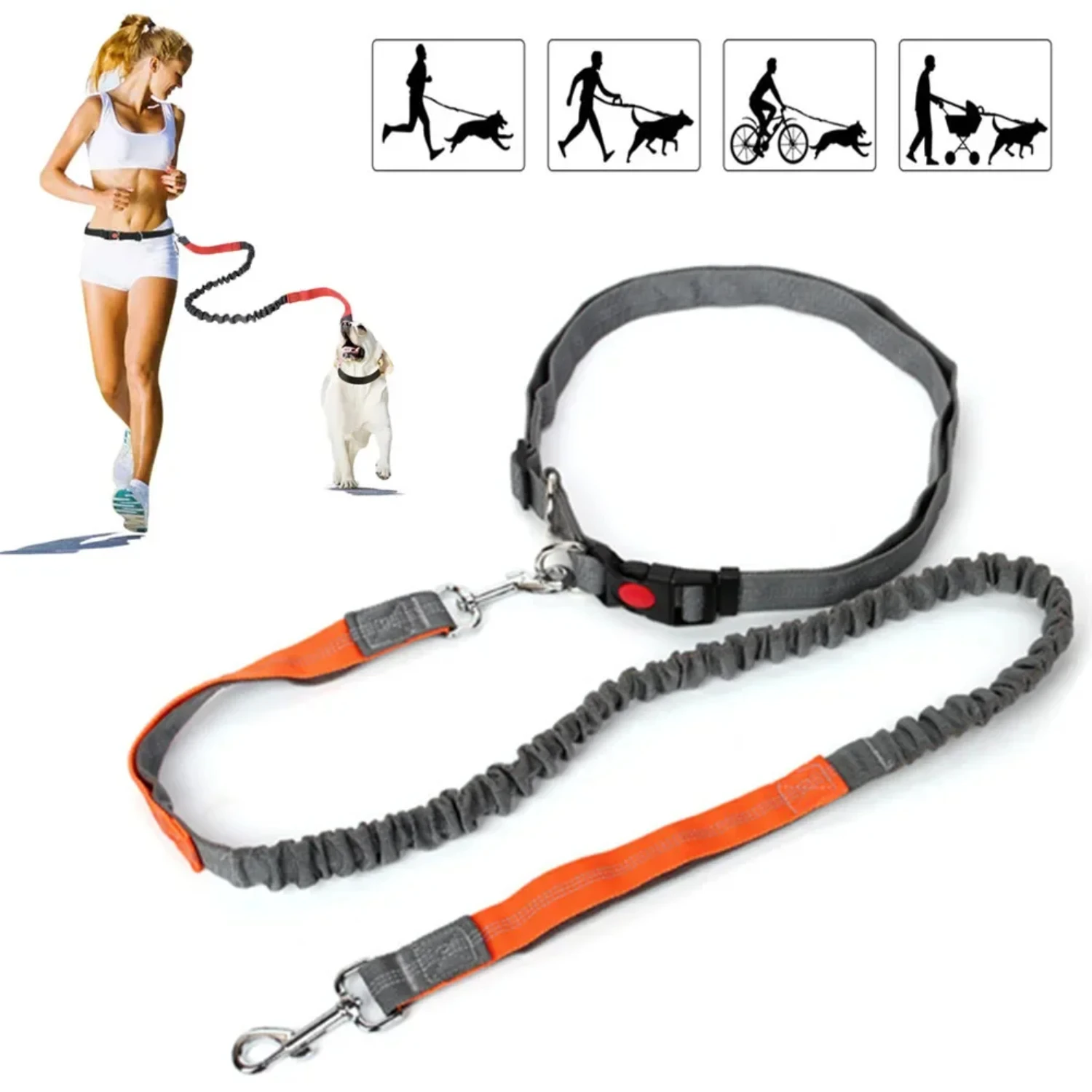 Retractable Dog Leash with Adjustable Waist Rope Hand Free Running Jogging Cycling Big Dogs Pet Elasticity Lead Pet Supplies Dog