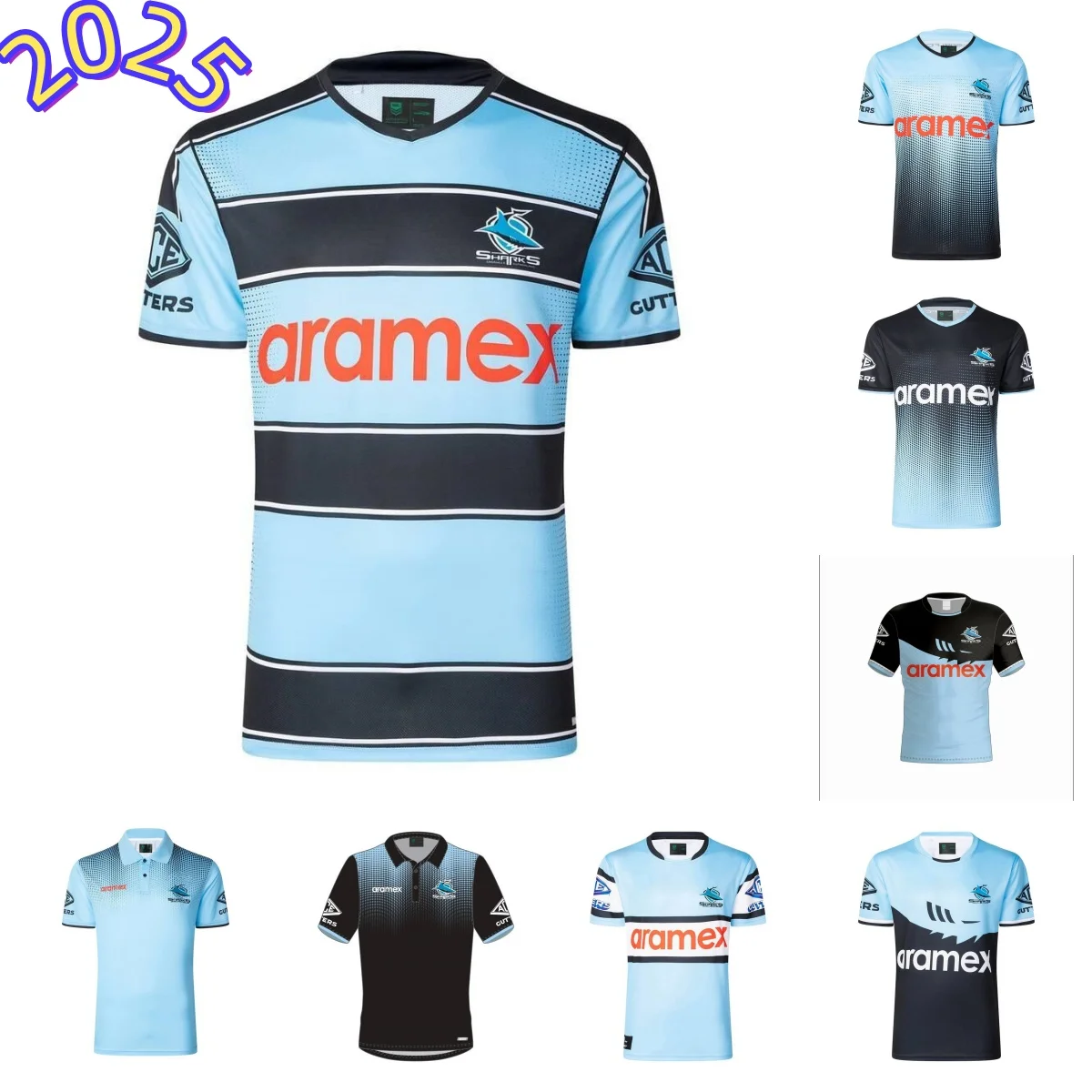 2025 Cronulla Sharks home and away training men's rugby uniform/POLO shirt/vest (print custom name number)