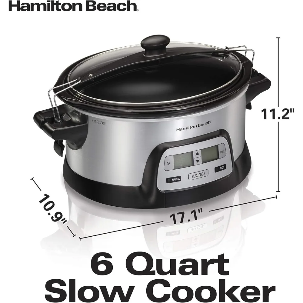 Flexchef-Olla de cocción lenta programable portátil, 6 Qt, temporizador Digital Dual, 2 ajustes de calor, Apto para lavavajillas, Playa 33861