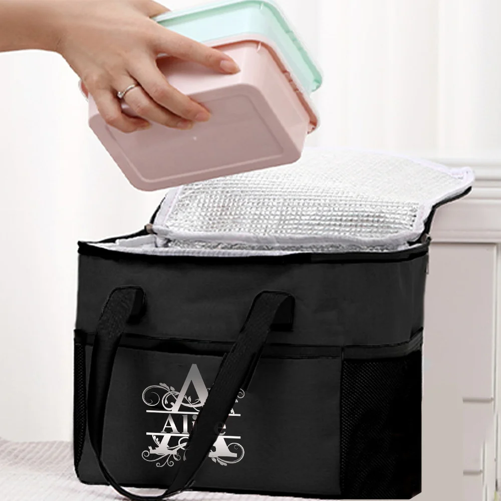 パーソナライズされたカスタムネームアルミホイル厚手ポータブル保温バッグ再利用可能なピクニックトートジッパー付き保温ランチバッグ