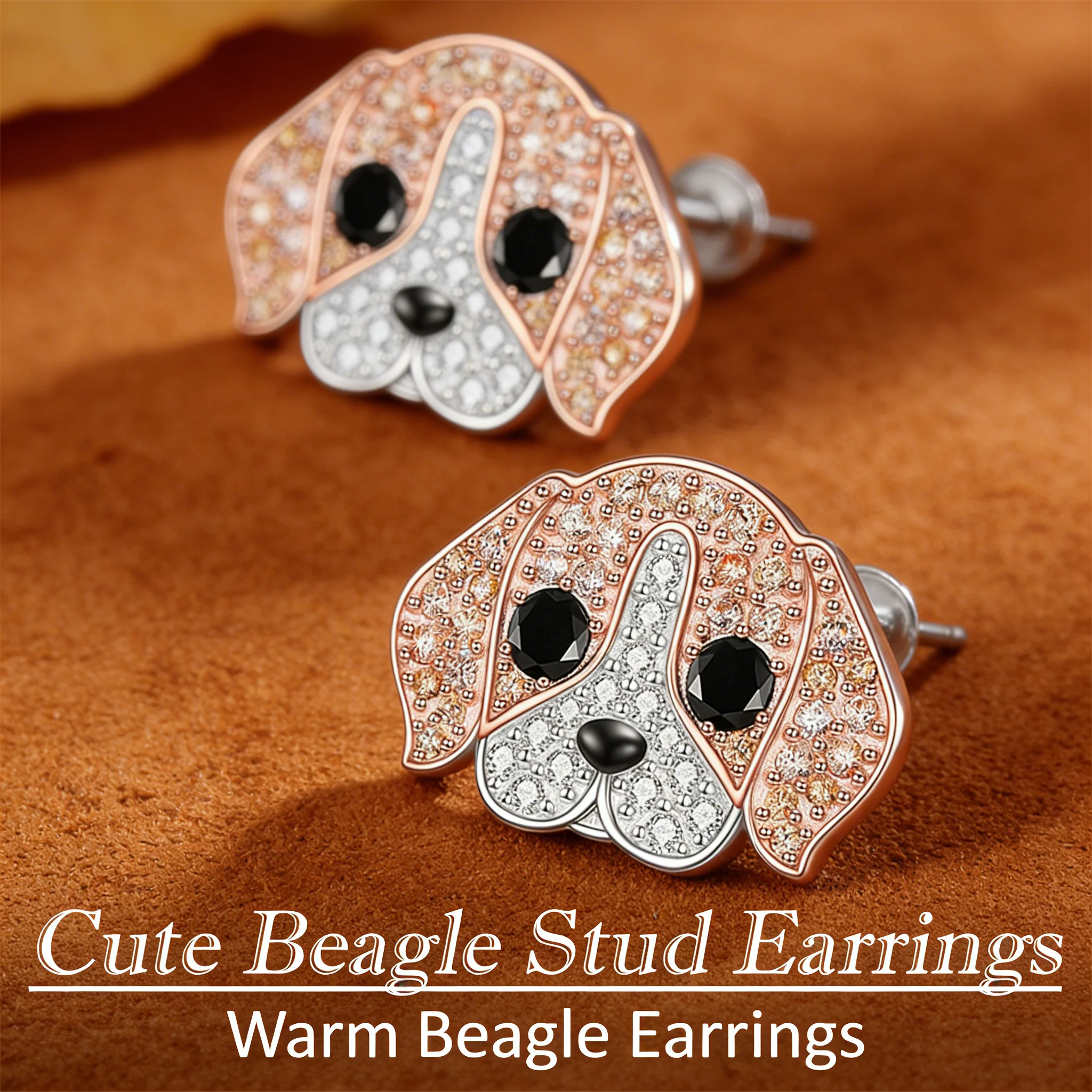 Cute Beagle Stud Earrings Two Tone Rose Gold Silver Zinc Alloy Pet Jewelry for Women Dog Lovers Birthday Gift