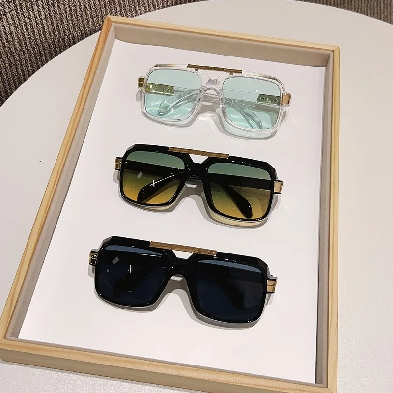 ZLY 2024 New Fashion Rectangle Sunglasses Men Women Gradients Lens PC Golden Frame Luxury Sun Protection Brand Designer UV400