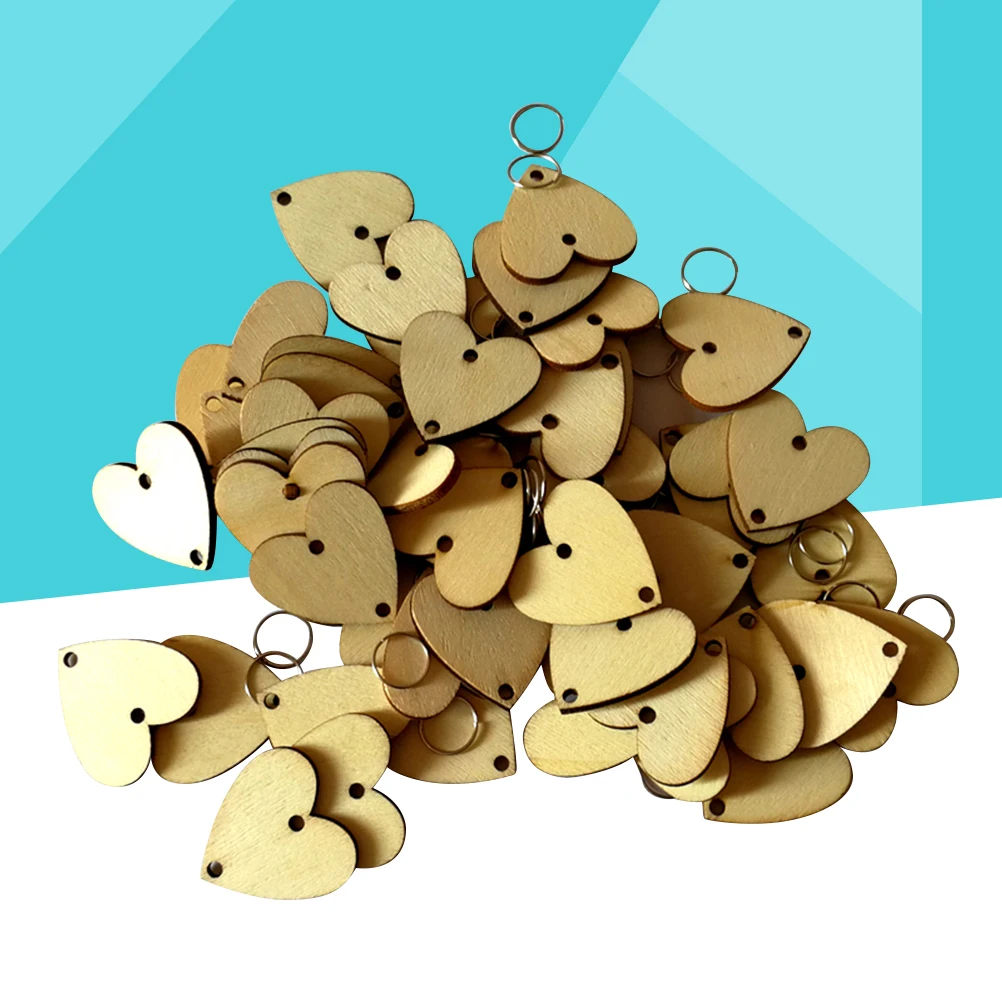 100Pcs Heart Wooden Slices 100 Iron Loops DIY Plaque Calendar Accessories Creative Birthday Reminder Home Decoration