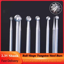 1/6Pcs 0.3-2.3mm Ball Shape Tungsten Steel Jewelry Burs 2.35 Shank Engraving Carving Knife For Olive Amber Woodwroking Milling