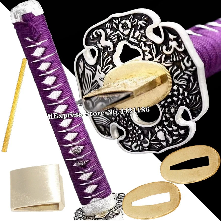 Conjunto completo de peças de proteção de espada japonesa, cabo katana tsuba menuki fuchi kashira habaki seppa para substituição, montagem de acessórios diy