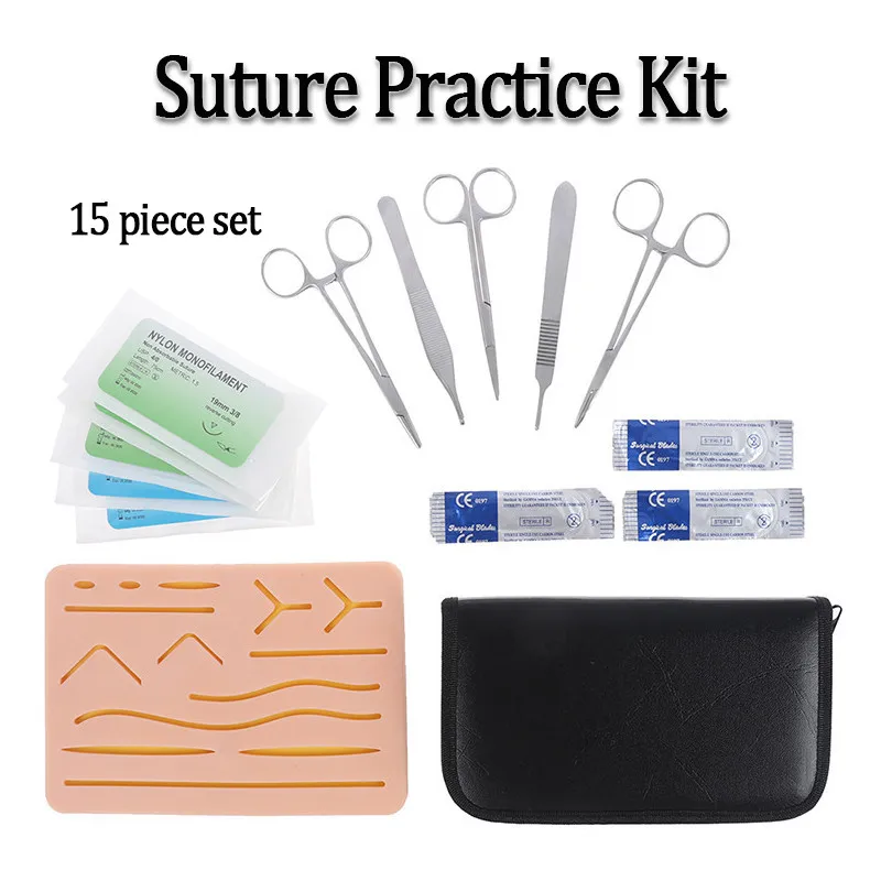 15Pcs/Set Medical Students Suture Practice Kit Surgical Training with Skin Suture Practice Pad
