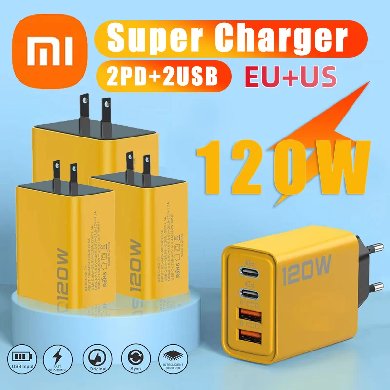 Xiaomi 120W Ultra Fast Charger USB Cable 4Port USBC PD Quick Charging TypeC Charger For Xiaomi iPhone Huawei 2024 New Upgrade