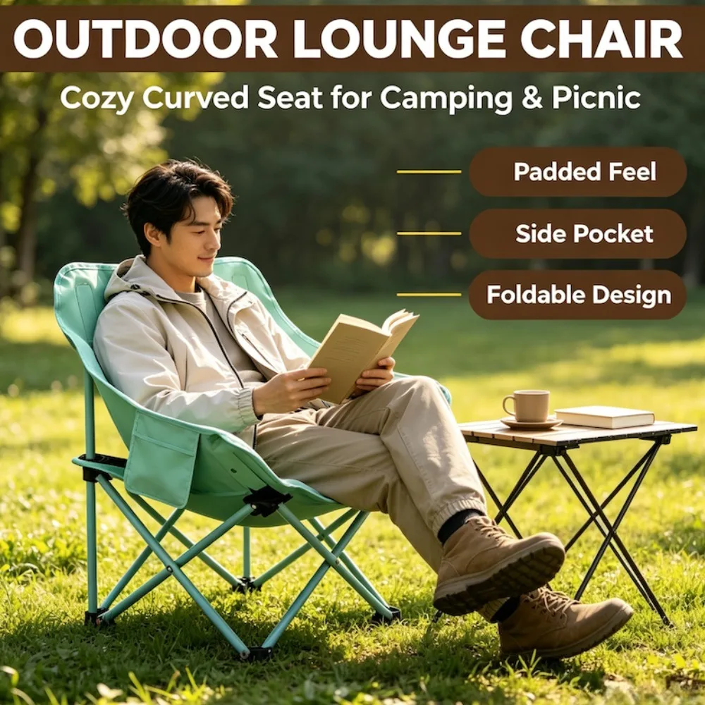 Outdoor Folding Chair Ultra-Light Portable Camping Sketch Lazy Fishing Moon Chairs for Traveling Camping Hiking view 5