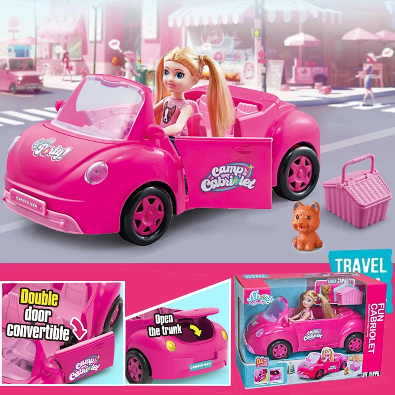 Doll's Vehicle Funny Cabriolet Mini Fashion Girl's Doll With Pet Dog Travel Dreamcar Playset Playhouse No Electricty Function