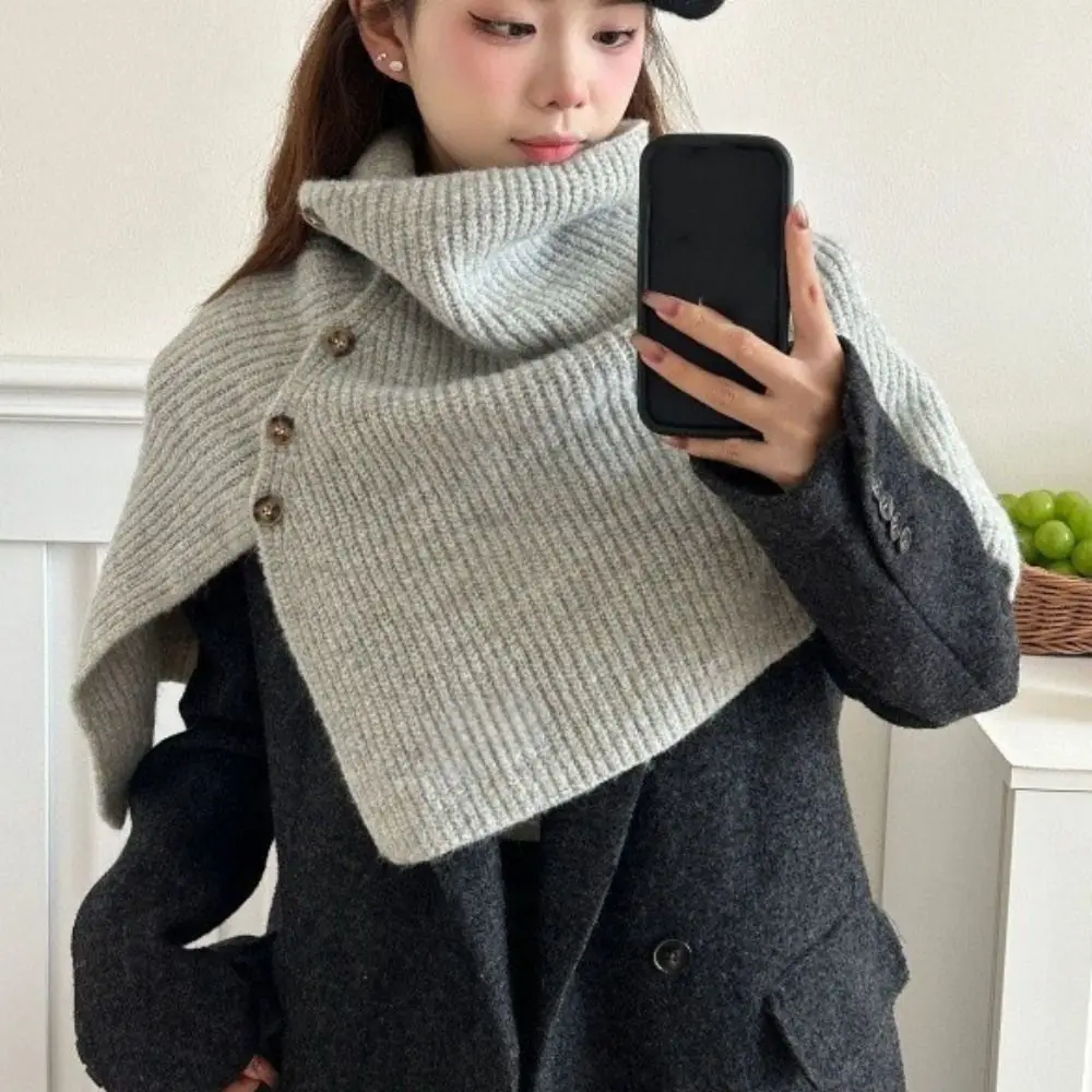 Classic Button Knitted Shawl Warm Thicken High Neck Scarf Irregular Cloak Women Winter Shawl Women
