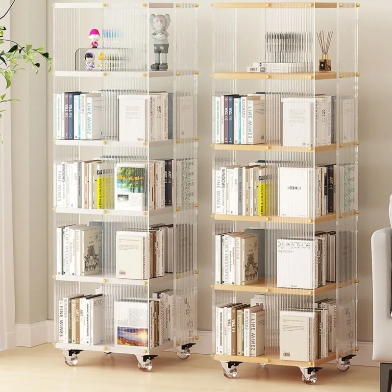 

Rotating bookshelf acrylic transparent floor storage cabinet