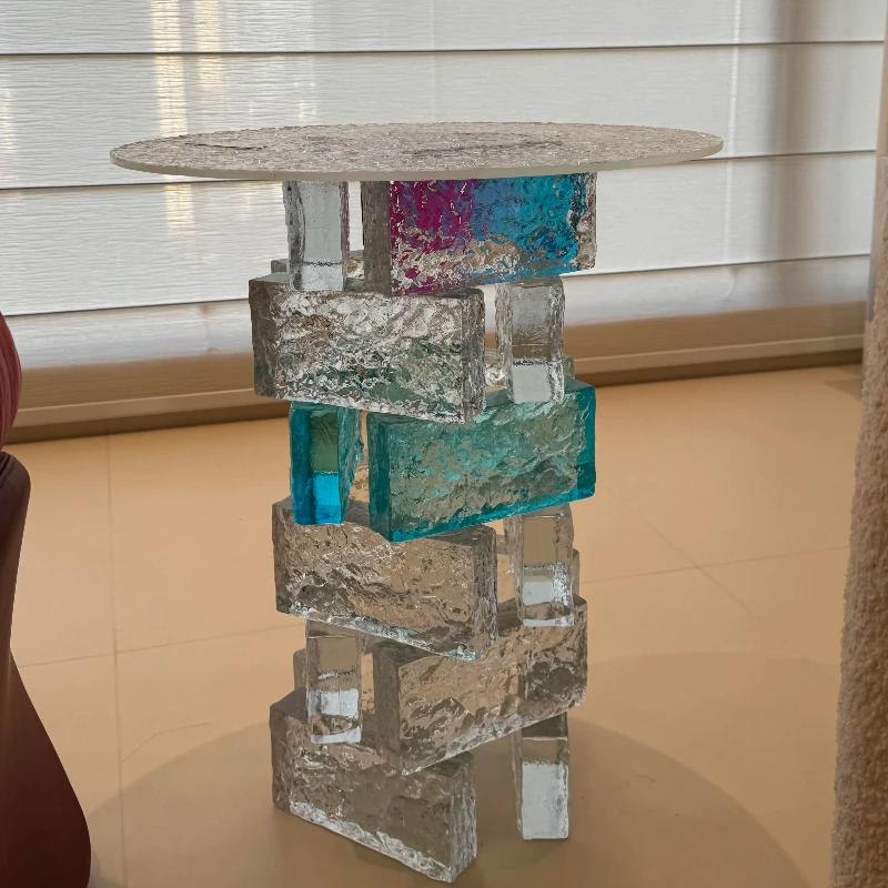 Acrylic sapphire blue crystal coffee table creative glass transparent edge few bedroom bedside table advanced light luxury