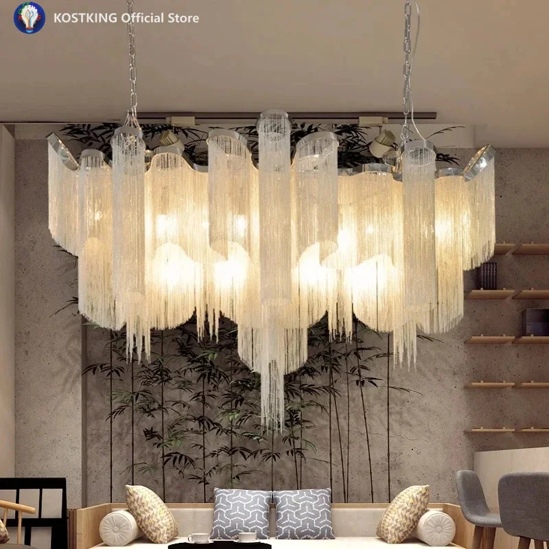 Stream Tassel Project Light Aluminum Chain Vintage Handmade Aluminum Metal Chandelier Lamp For Living Room