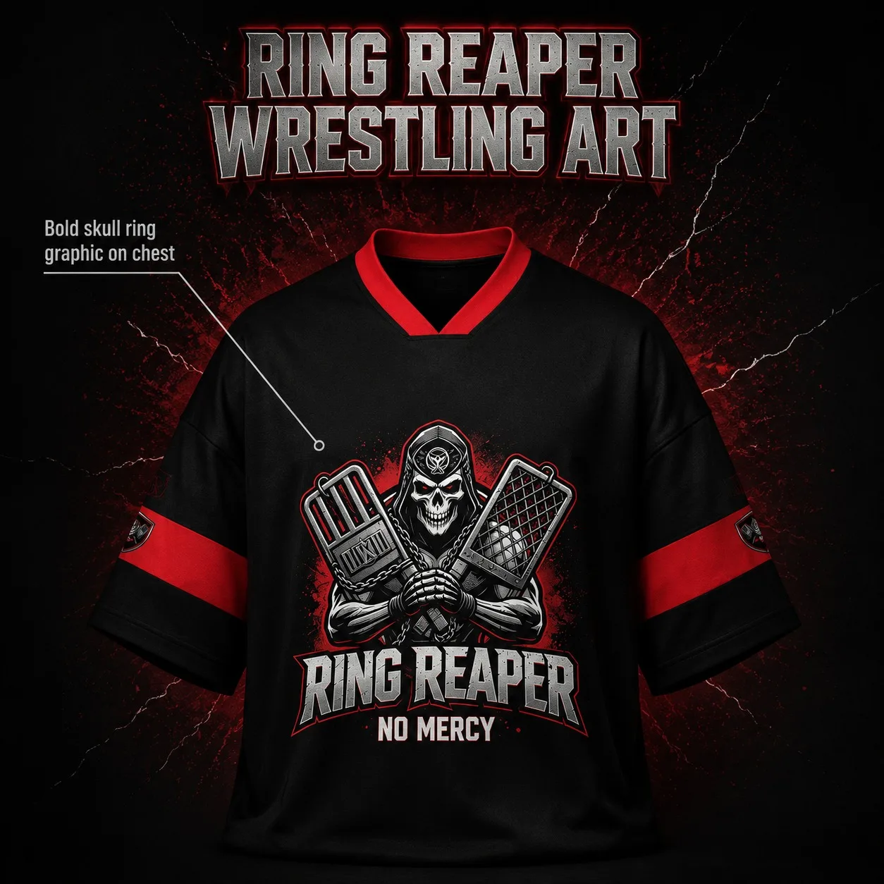 Men's Wrestling Dress Undertaker Black and Red Skull Print V-neck Wide Shoulder Quick Drying Short Sleeve T-shirt