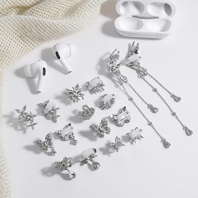1Pair Butterfly Headphone Rhinestone Buckle DIY Zircon Headphone Decoration Clip Removeable Easy To Install Earbud Accessories view 4