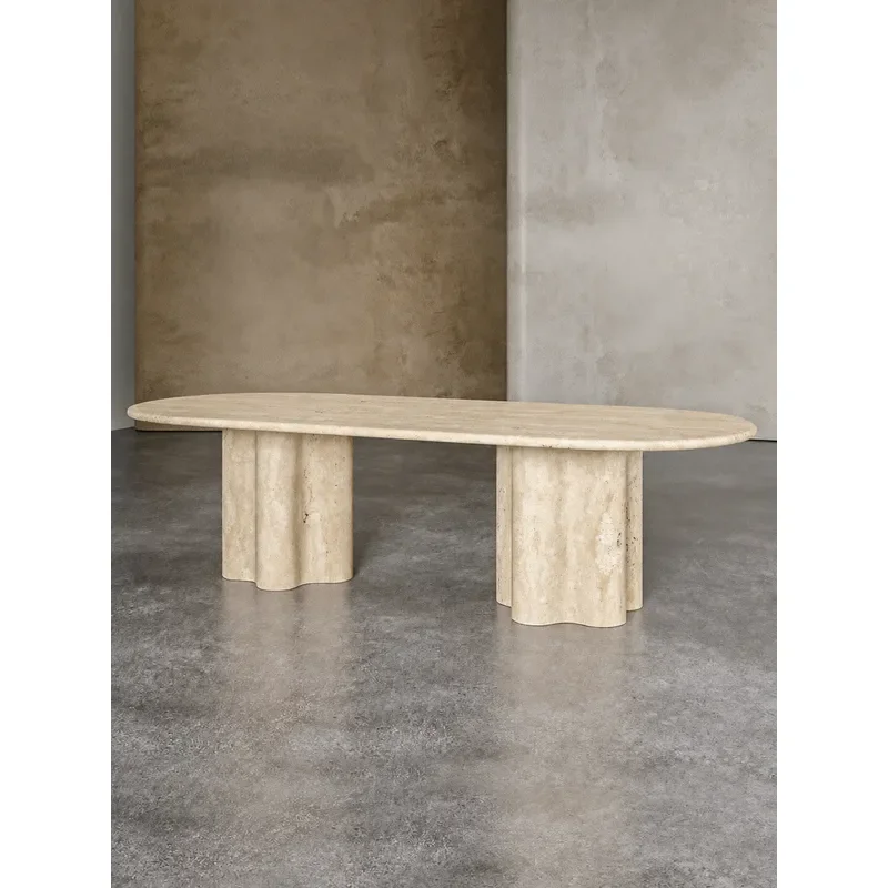 Natural Roman Travertine Oval Dining Table Nordic Light Luxury Living Room High End Stone Marble Furniture