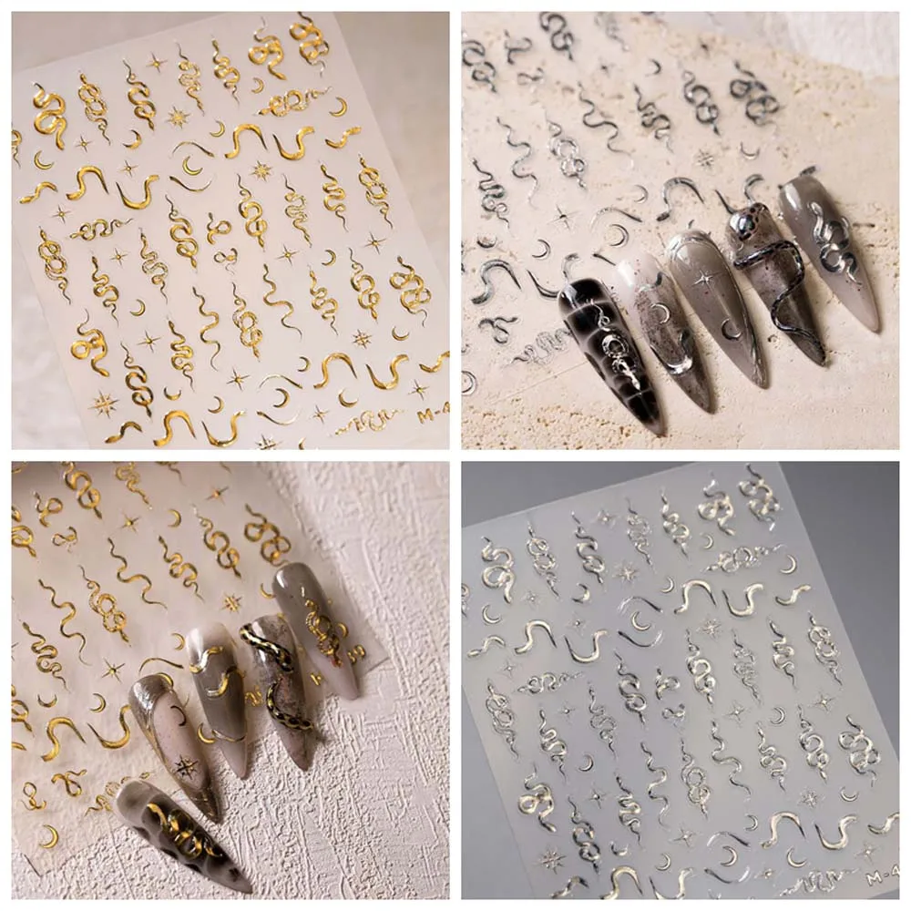 Gold Sliver Snake Snake Nail Stickers Mobile Phone Decoration Nail Supplies Snake Nail Decals Lines Pattern Nail Accessories