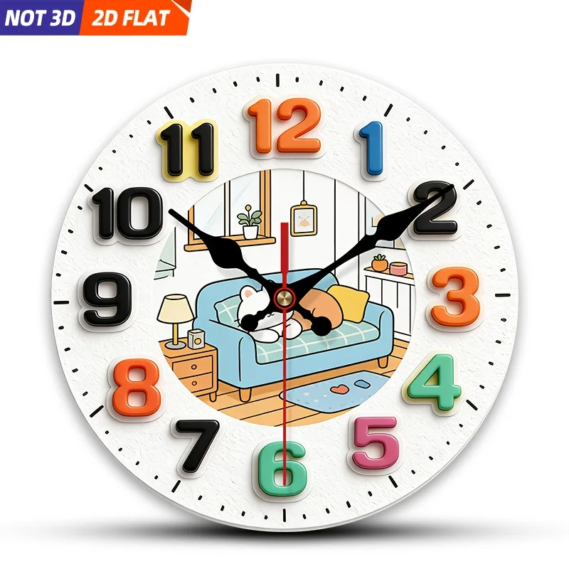 

2D плоский. 1 шт. Уютные настенные часы с кошачьей тематикой, бесшумные декоративные часы, креативные настенные часы, подходят для украшения спален, гостиных.