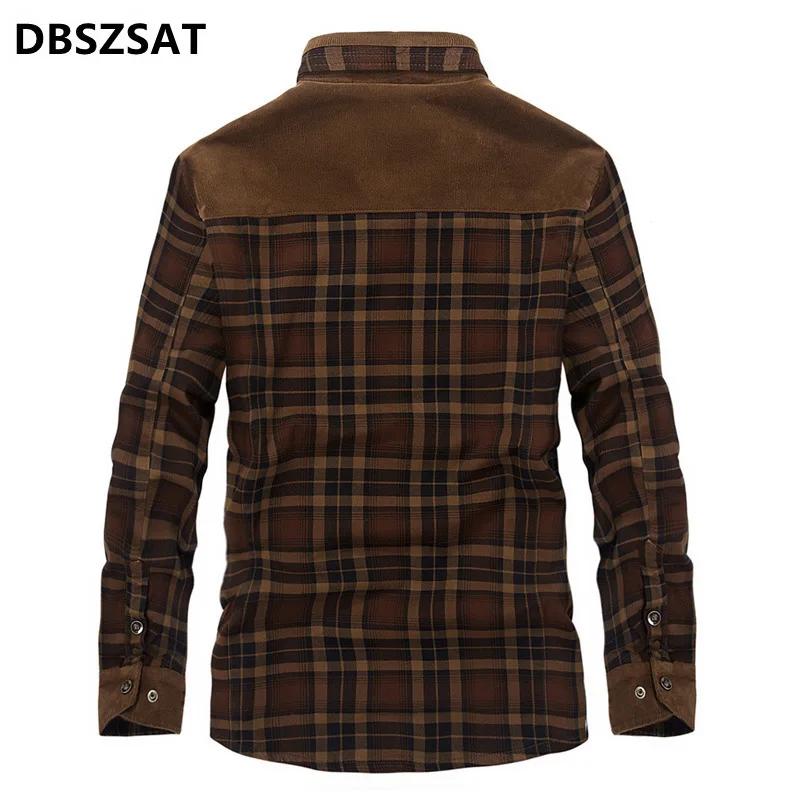 Brand Spring Winter Thick Plaid Shirt Men Long Sleeve Turn-down Collar Cotton Casual Wool Liner Warm Mens Shirts Chemise Homme