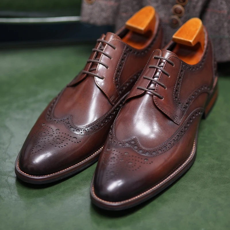 2022 New Style Sipriks Handmade Shoes Genuine Leather Wingtip Dress Shoes Men'S Formal Tuxedo Shoes Retro Classic Wedding Shoes