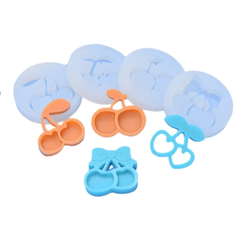 4Pcs Cute Cherry Shape Ornaments Silicone Quicksand Mold DIY Earrings Necklace Keychain Pendant Charms Epoxy Resin Casting Mould