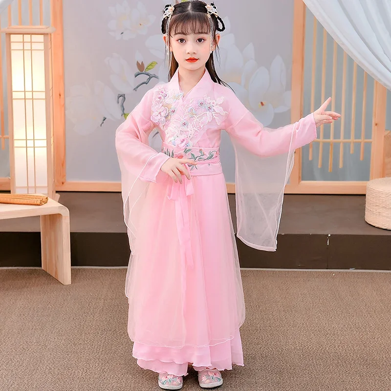 Chinese style ancient costume for girls, super immortal children fairy elegant ancient style princess skirt