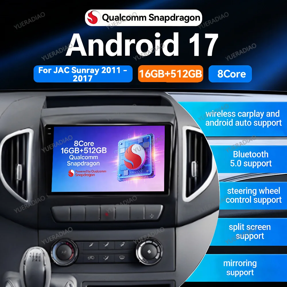 Android 17 Car Radio For JAC Sunray 2011 - 2017 BT GPS NAVI 4G WIFI Head Unit Multimedia Video Player Qualcomm QLED 2DIN LTE 5G