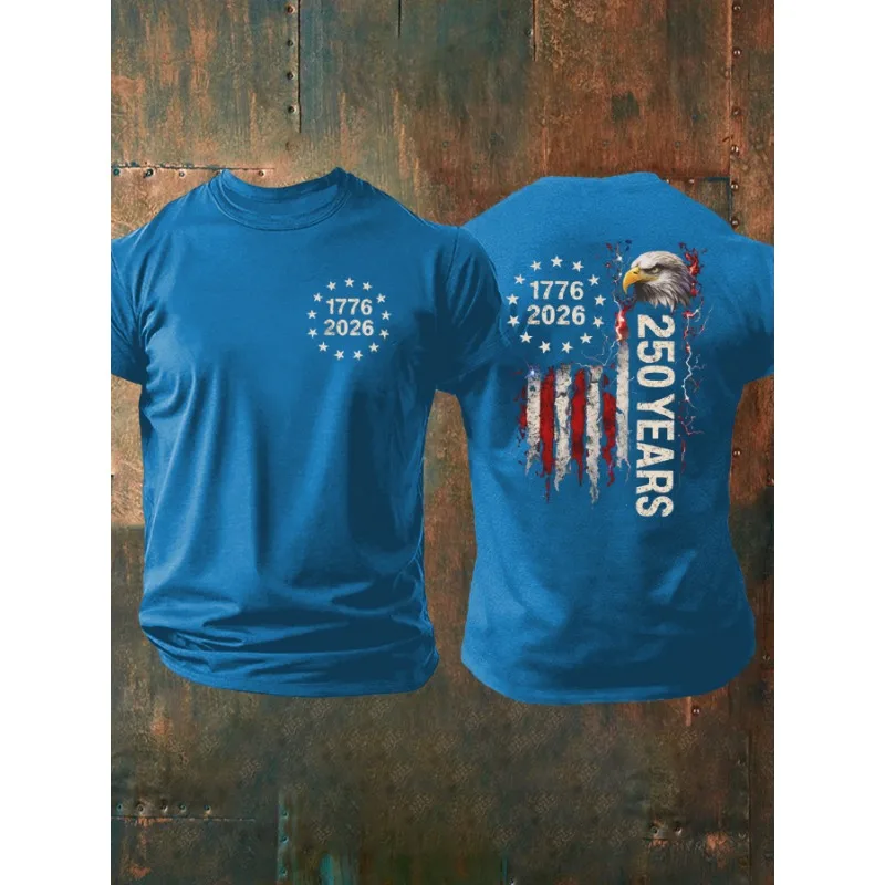 Men's  USA 250th Us Flag Freedom 1776-2026 Print T Shirt  Casual Short Sleeve O Neck Tee Summer Trendy Tops