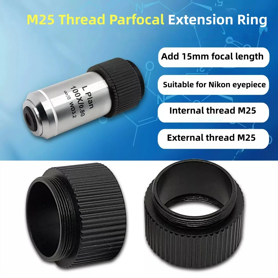 15mm Parfocal Length Microscope Adapter Ring Convert Between M25 to RMS Thread Adater Converter Objective Threads Objective Lens