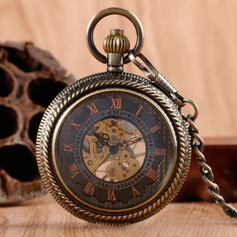 

Classic Retro Carved Magnifying Glass Manual Mechanical Pocket Watch Roman Literal Pocket Watch for Men and Women