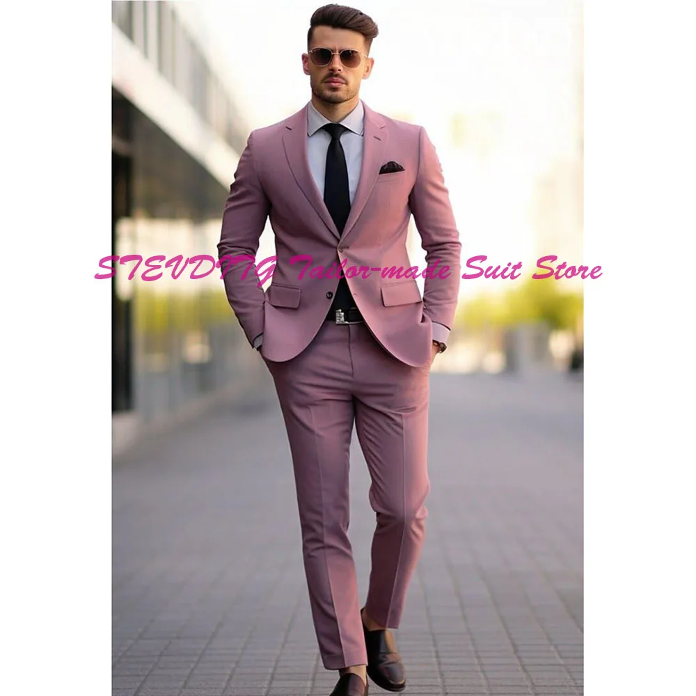 

Pink Suits For Men Single Breasted Notch Collar High Quality 2 Pieces Jacket Pants Banquet Fashion Male Clothing Classic