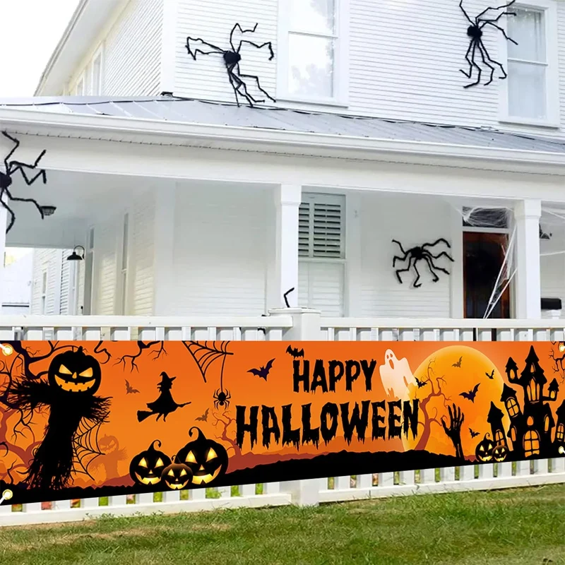 Geist Halloween Kürbis Banner Retro Halloween Party Zeichen Banner Dekorationen Zaun Hof Veranda Zeichen Outdoor Terror Dekorationen – Detail 8