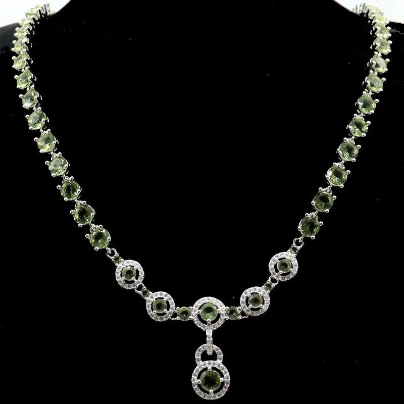 70x29mm Prevent Allergy Green Amethyst Pink Morganite Tanzanite CZ Women Silver Necklace 18.5-19.5inch