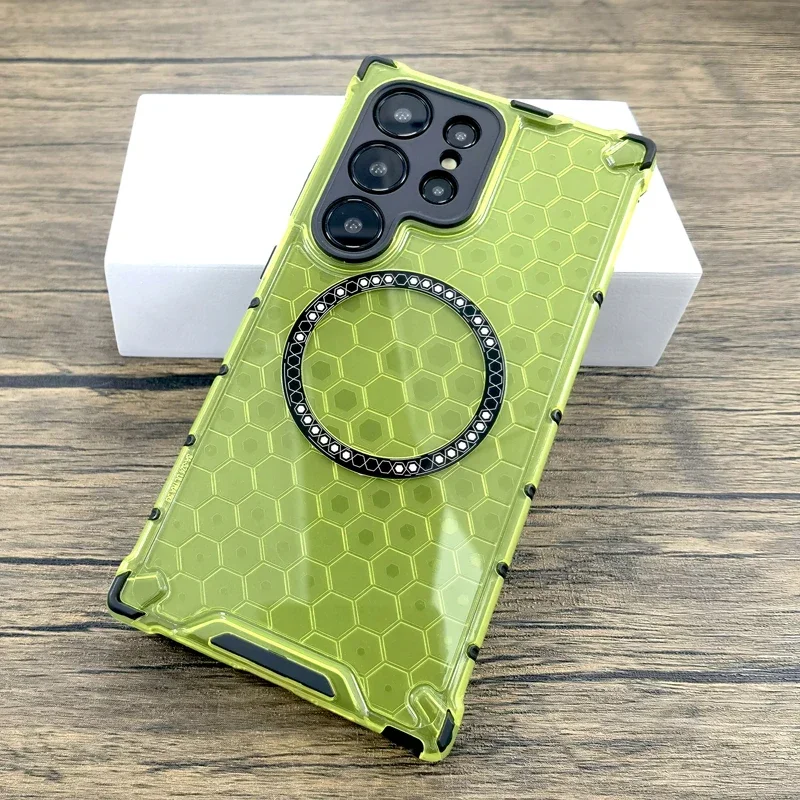 حافظة مضادة للصدمات على شكل قرص العسل لهاتف سامسونج جالاكسي S25 S24 S23 Ultra Plus A55 A35 5G S 25 24 23 لغطاء شحن Magsafe