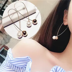 Hot Sale Simple Cross Imitation Pearl Earrings 2024 New Accessories Wholesale Jewelry Female Long Section Earrings Bijoux Gift