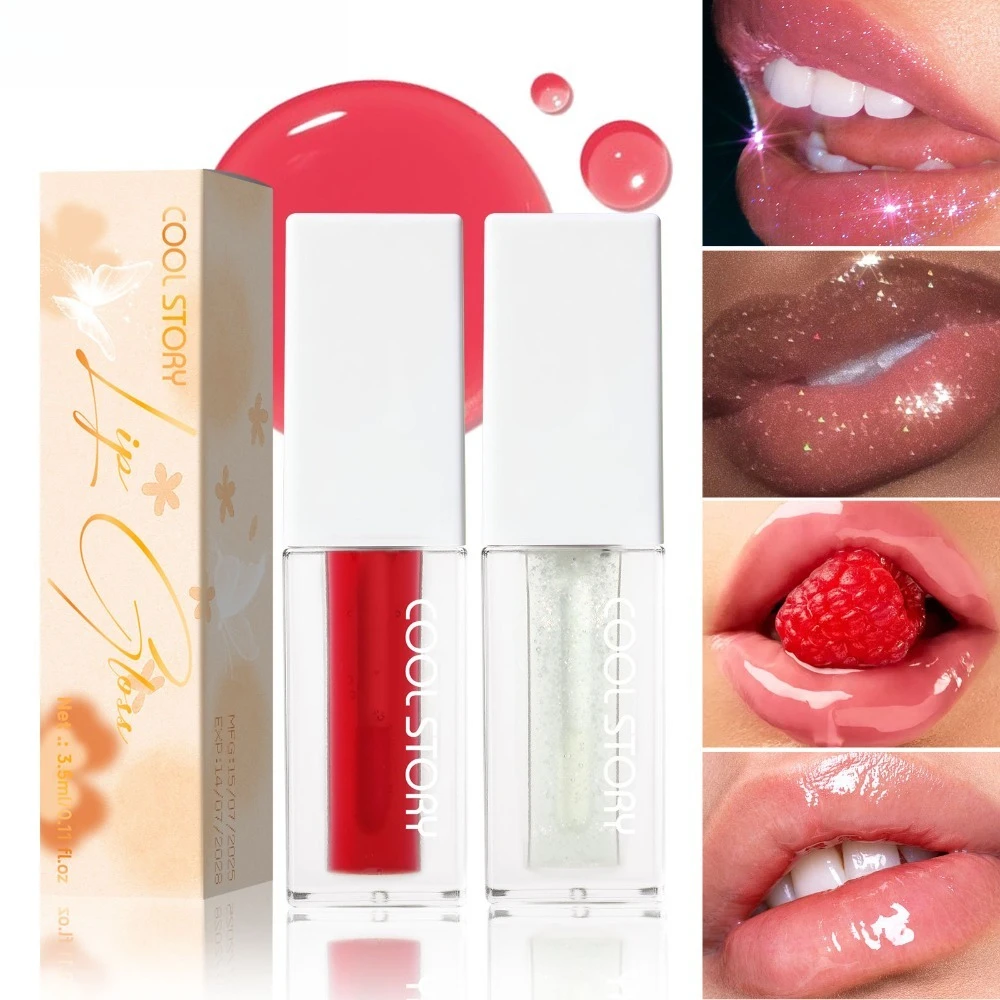 Óleo Labial Transparente com Glitter 6 Cores Efeito Volumizador Hidratante Brilho Gelatinoso Não Pegajoso para Maquiagem Diária, Festas e Noites de Gala Feminina