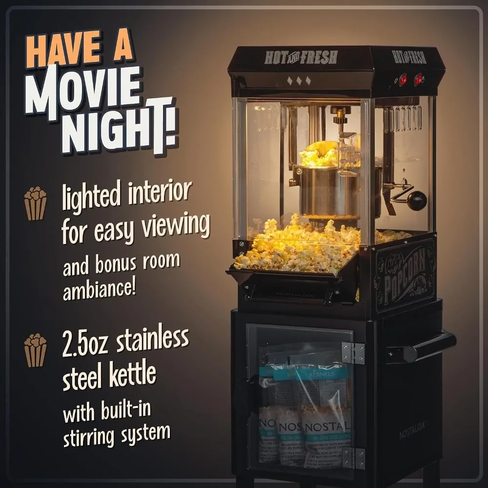 Popcorn Maker Machine - Professional Cart With 2.5 Oz Kettle Makes Up to 10 Cups - Vintage Popcorn Machine Movie Theater Style