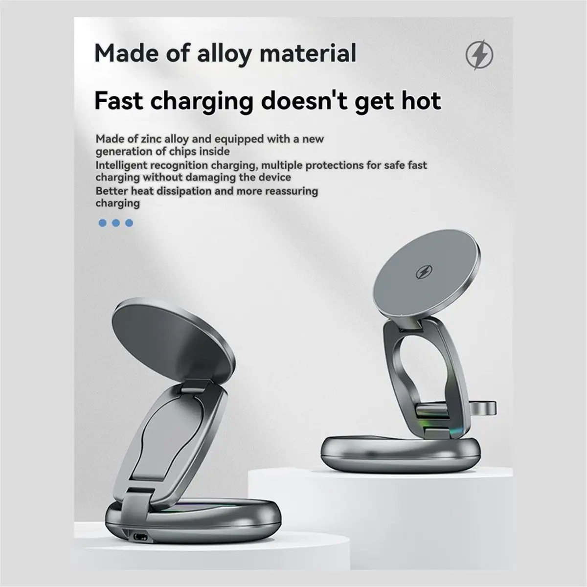 Y1010A~!# 15W Wireless Charger Station for Phone/Smart Watch/Earphone with Magnetic 360° Rotating Foldable