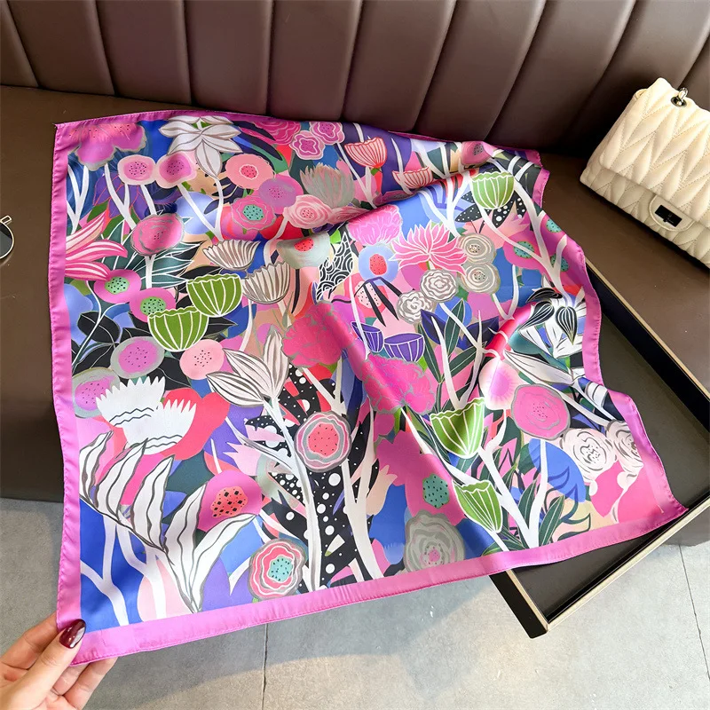 2026 New Floral Printed Square Scarf For Women Imitation Silk Scarves Elegant Beach Shawl Wraps Bandanas Hijab Neckerchief view 6