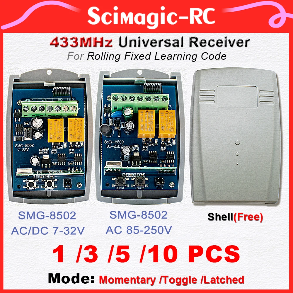 

1/3/5/10ШТ. Универсальный переключатель дистанционного управления 433 МГц. для света, двери, Гаражный пульт 433,92 МГц. Переменный ток постоянного тока 7 ~ 32 В 110 В 220 В. 2-канальный контроллер релейного приемника